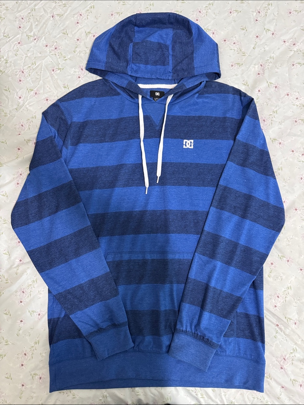 DC Men's Blue Striped Hooded Sweatshirt